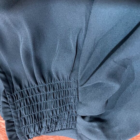 Tahari ASL Smocked Cuff Split Neck Long Sleeve Chiffon Blouse Dark Teal S - Picture 4 of 10